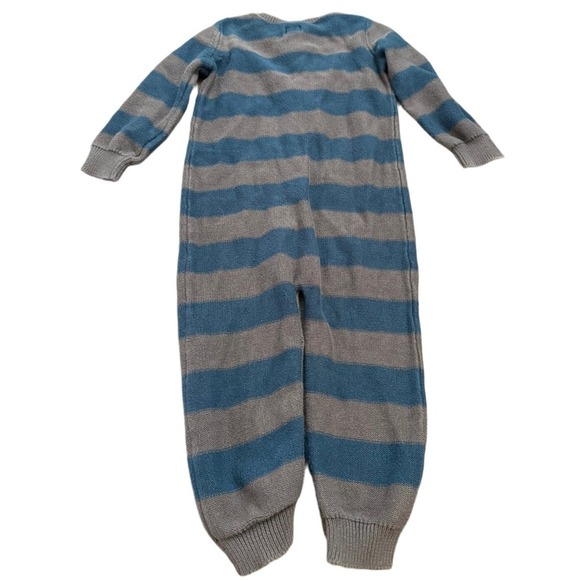 Tea Collection Blue Gray Striped 100% Cotton Button Sleeper Size 18-24 Months - Picture 4 of 5